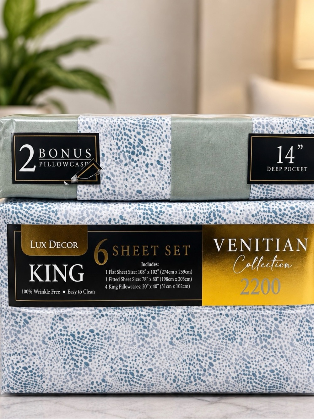 Venetian Collection King 6-Piece Sheet Set in Light Blue